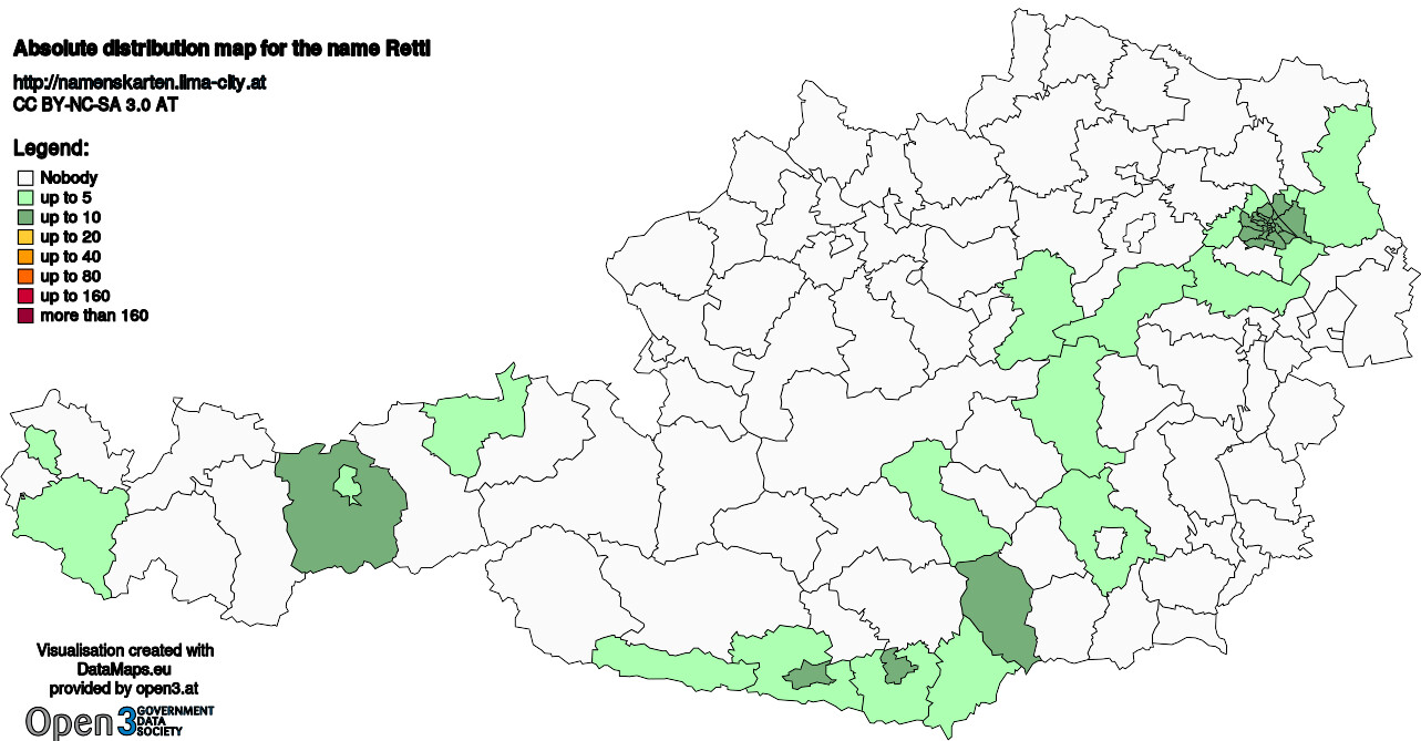 Absolute Distribution maps for surname Rettl