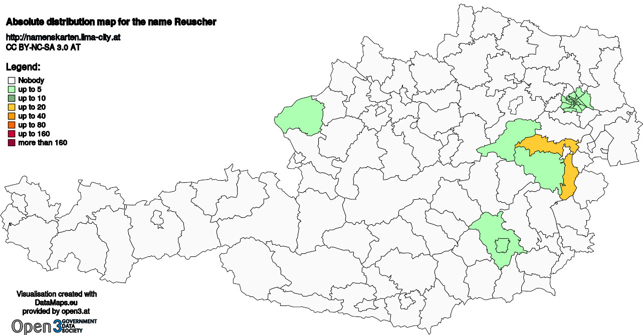 Absolute Distribution maps for surname Reuscher