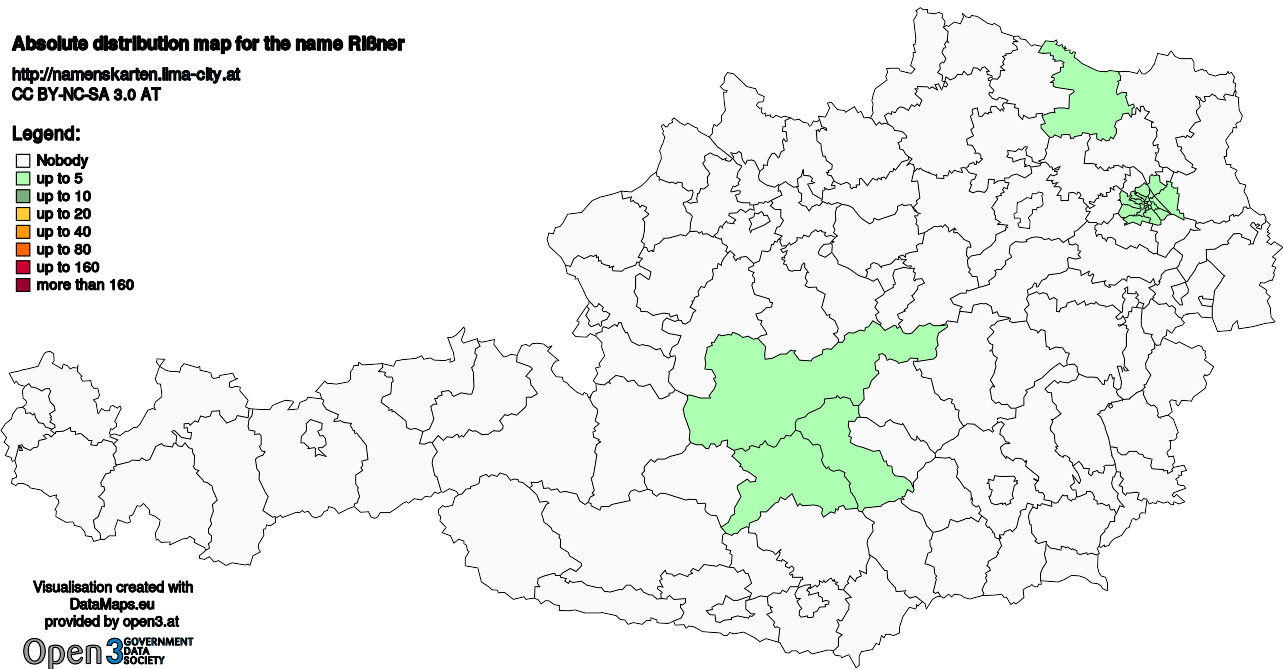 Absolute Distribution maps for surname Rißner