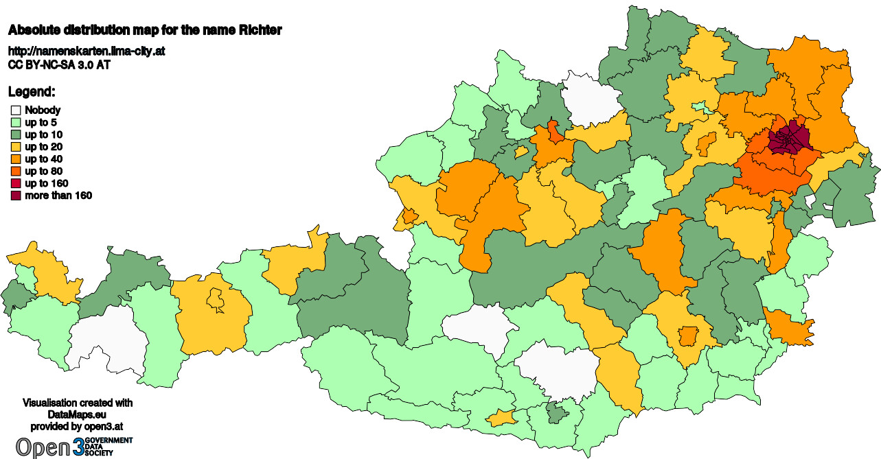 Absolute Distribution maps for surname Richter