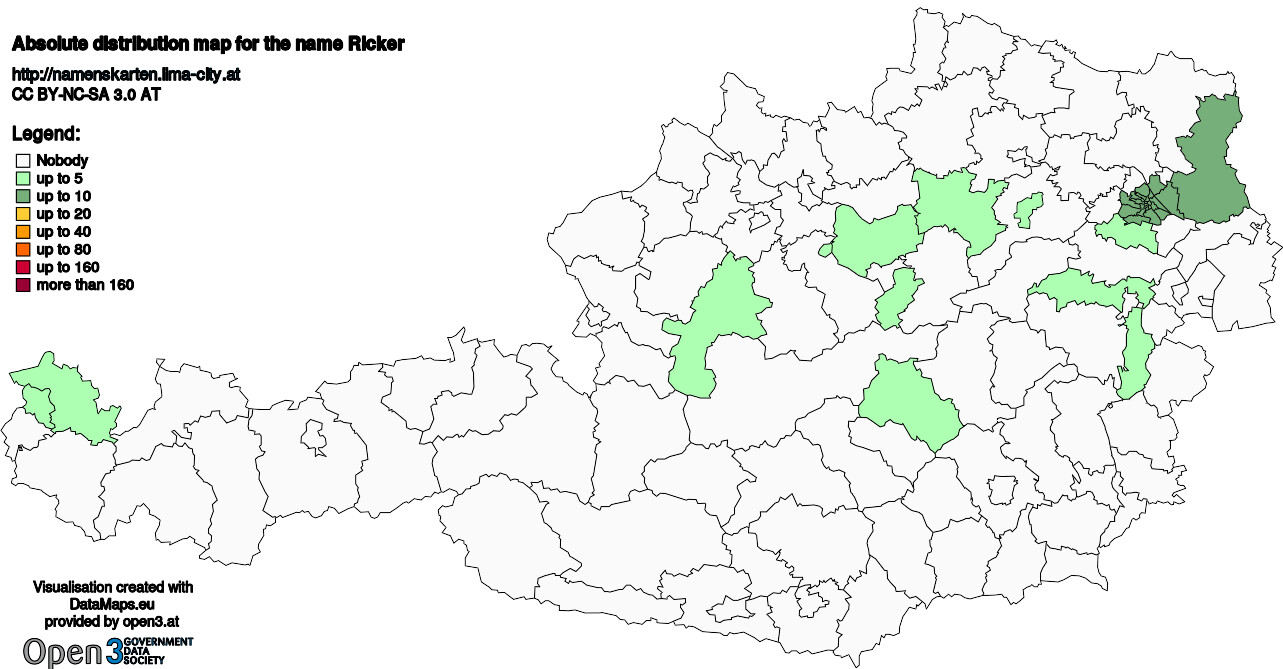 Absolute Distribution maps for surname Ricker