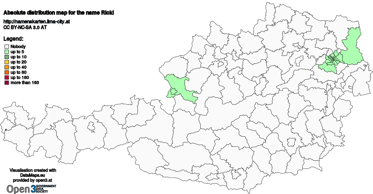 Absolute Distribution maps for surname Rickl