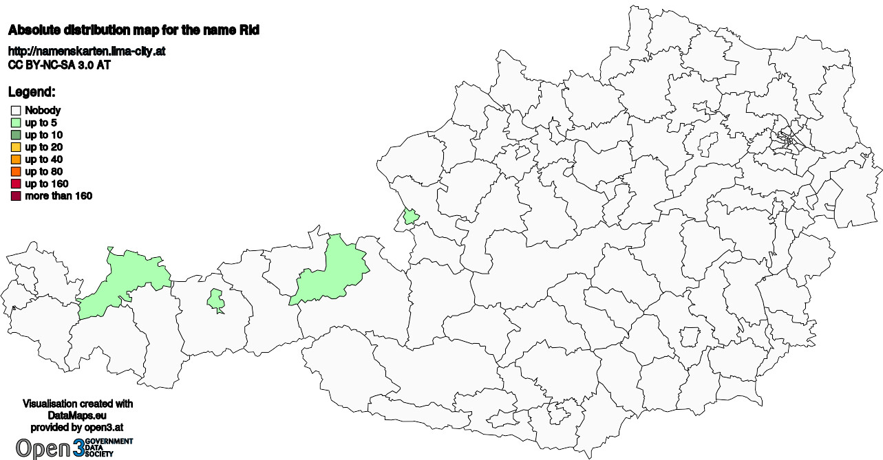 Absolute Distribution maps for surname Rid