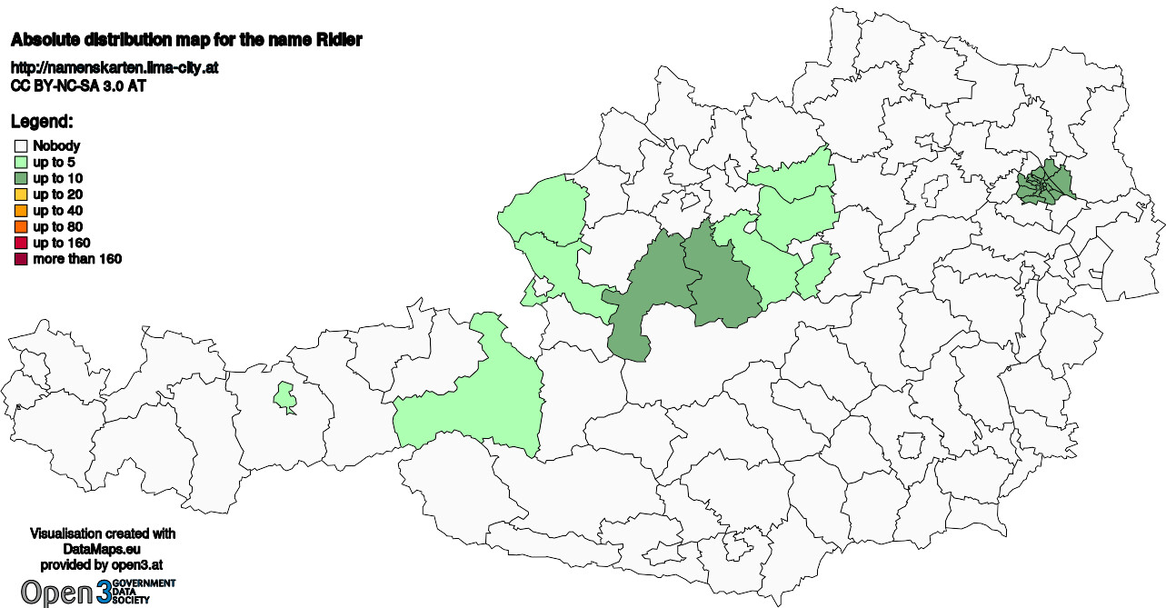 Absolute Distribution maps for surname Ridler