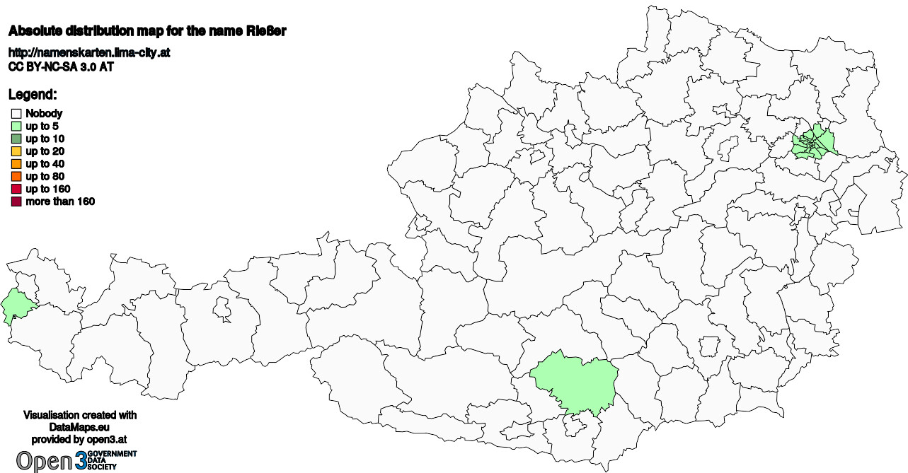 Absolute Distribution maps for surname Rießer