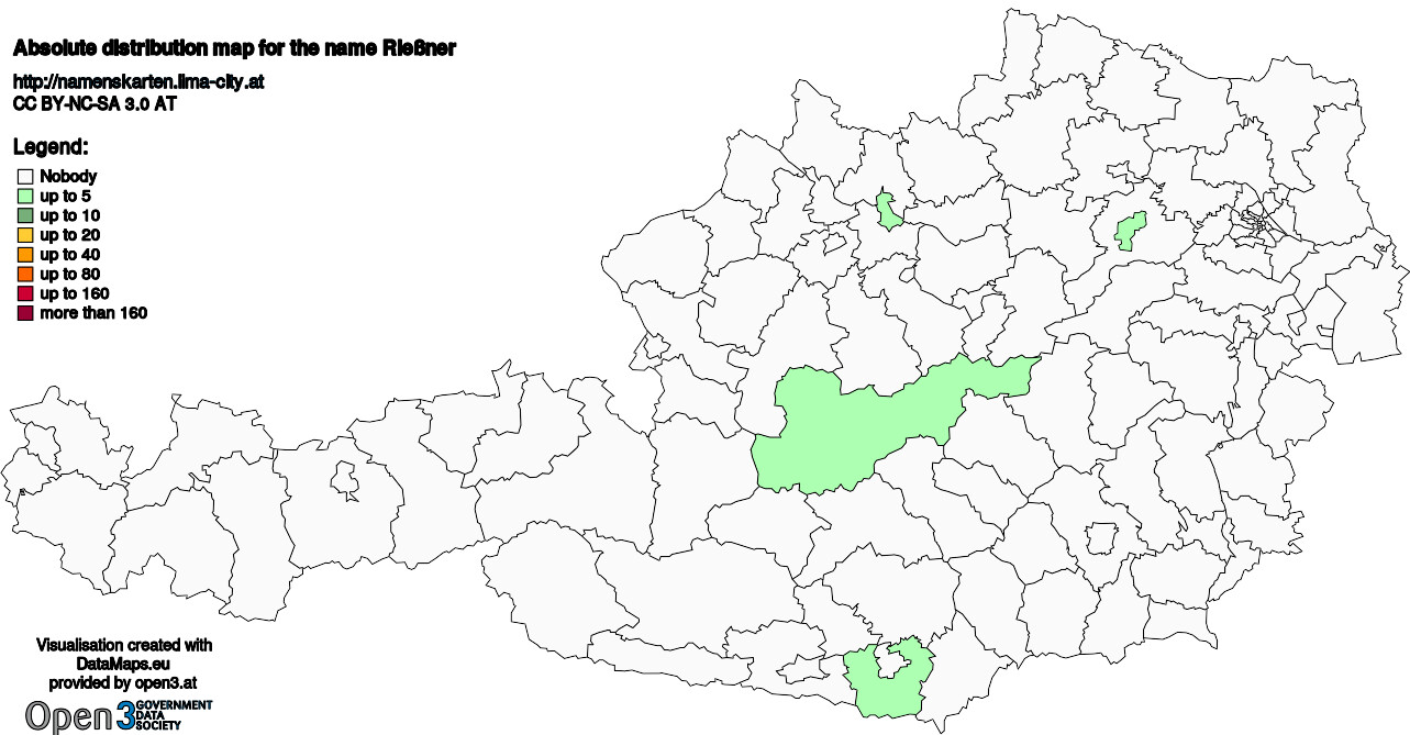 Absolute Distribution maps for surname Rießner