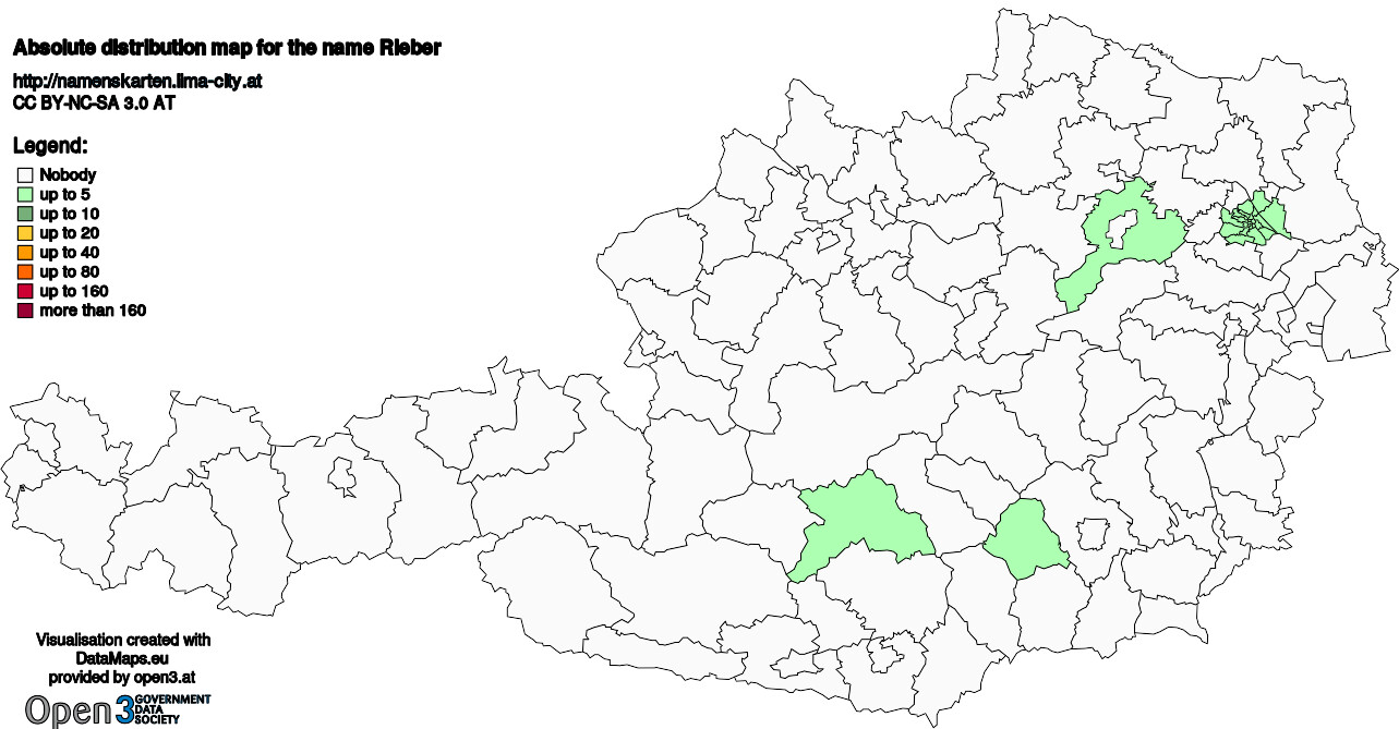 Absolute Distribution maps for surname Rieber