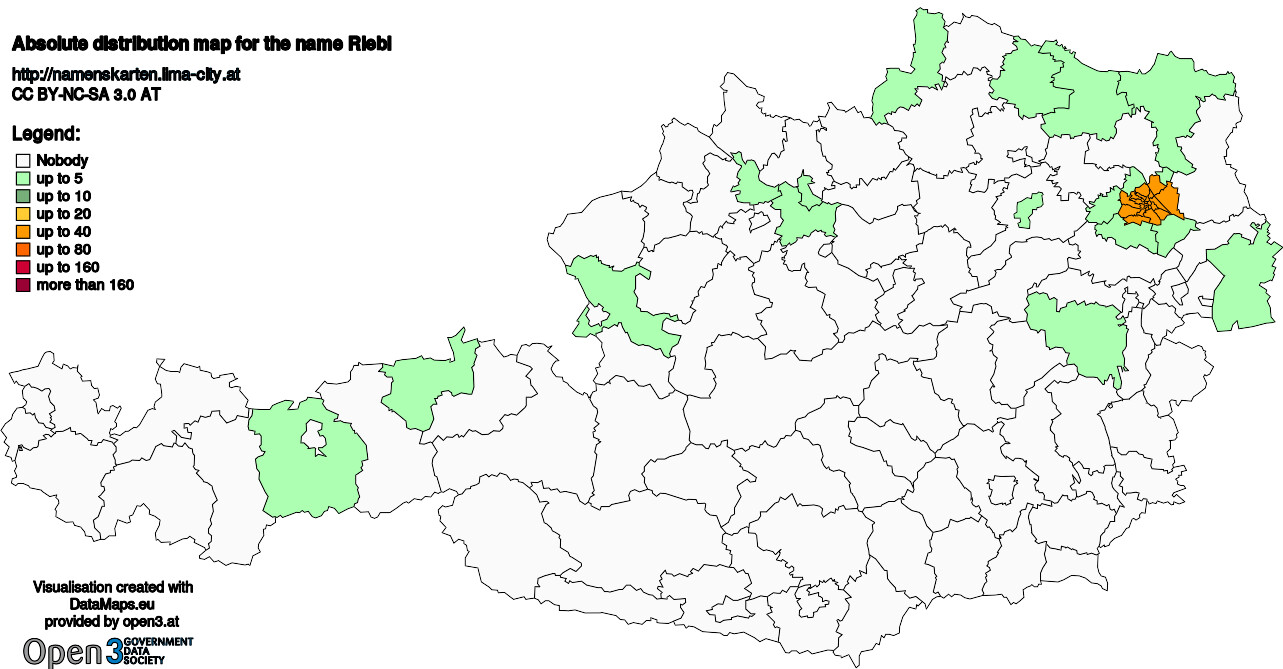 Absolute Distribution maps for surname Riebl