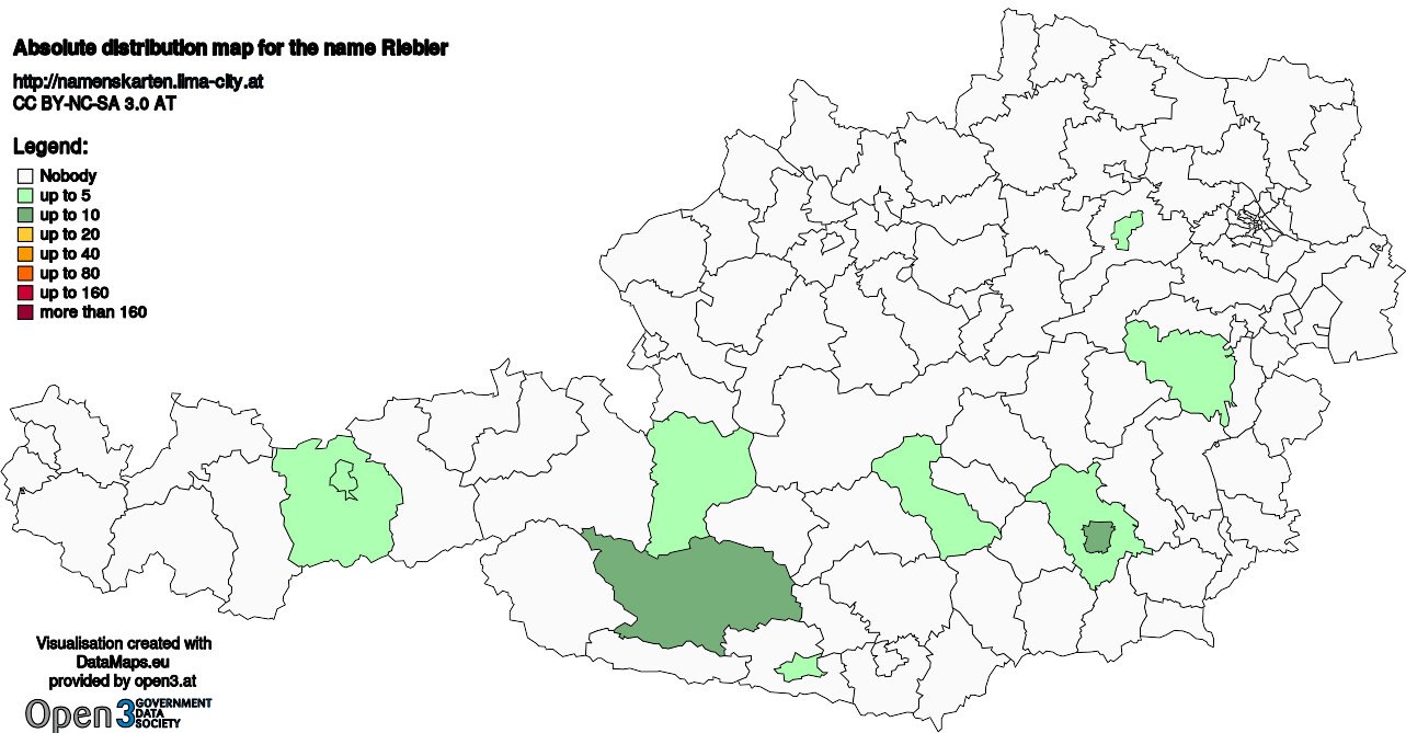 Absolute Distribution maps for surname Riebler