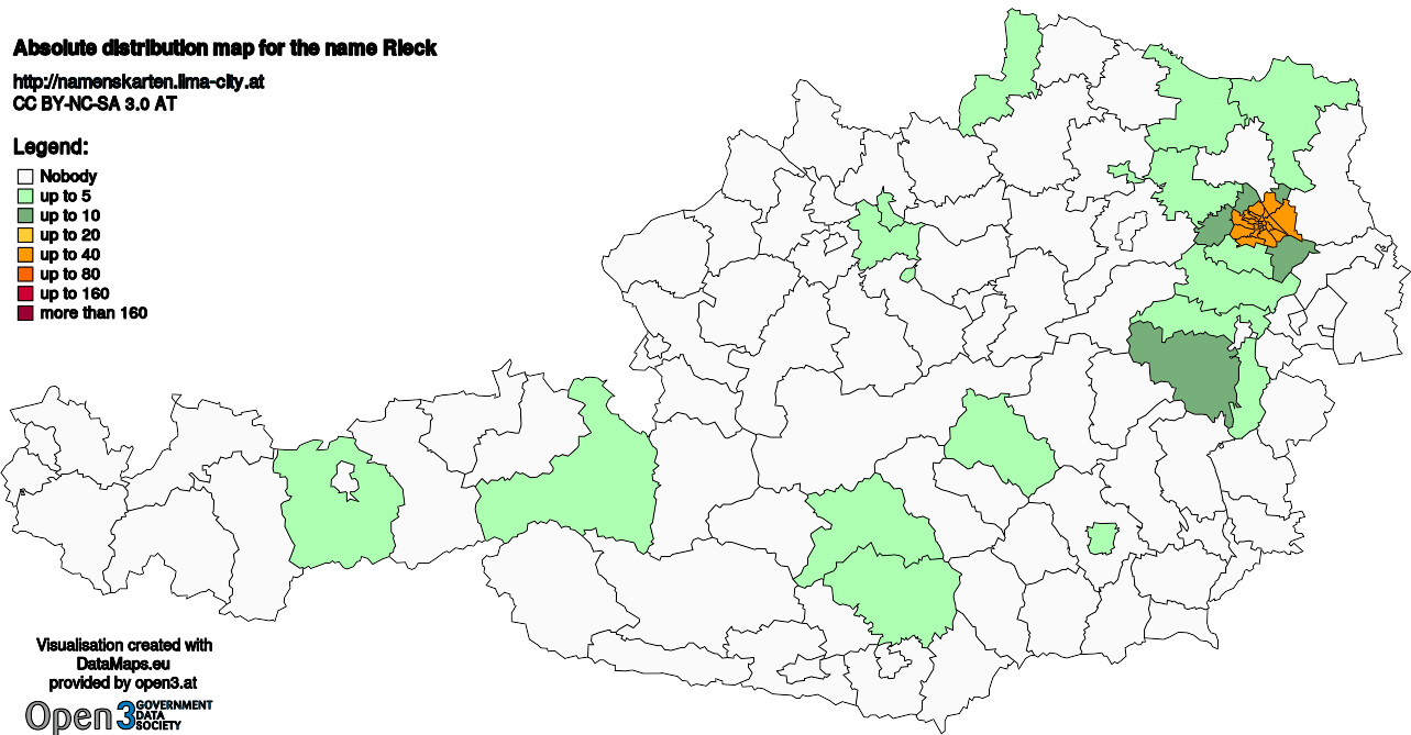 Absolute Distribution maps for surname Rieck