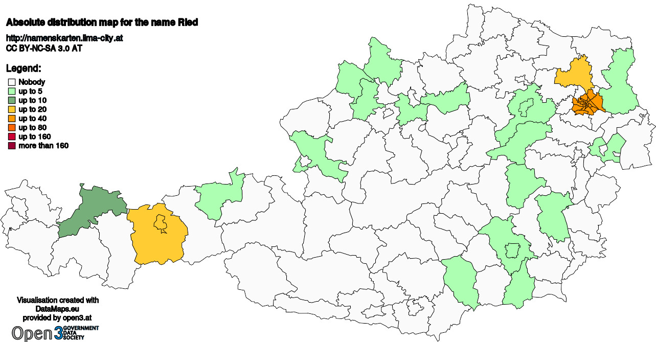 Absolute Distribution maps for surname Ried