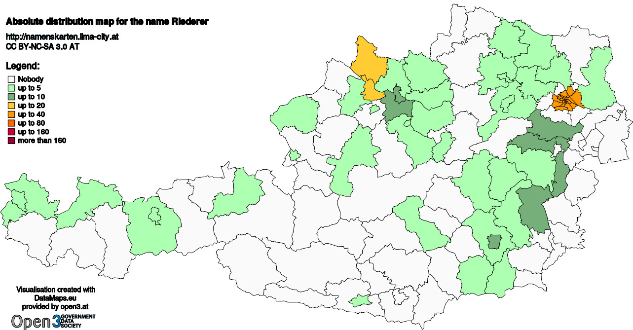 Absolute Distribution maps for surname Riederer