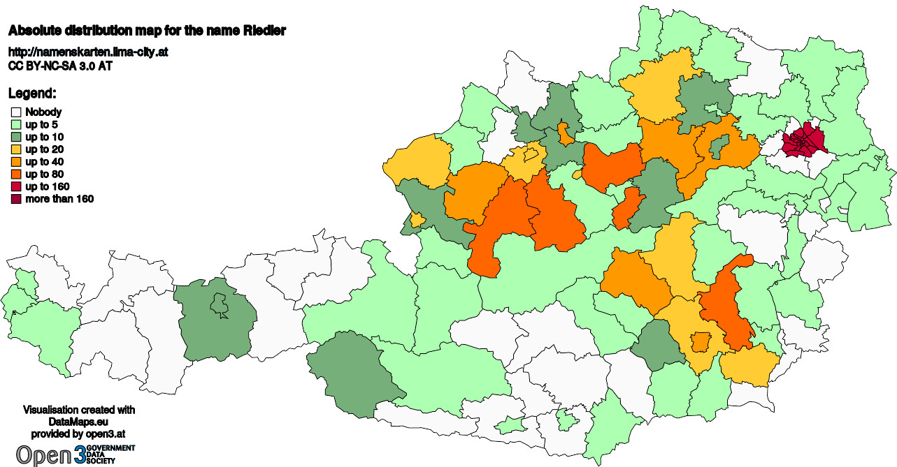 Absolute Distribution maps for surname Riedler