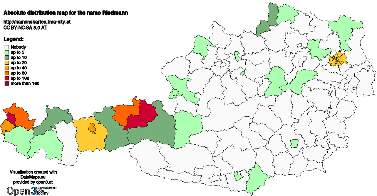 Absolute Distribution maps for surname Riedmann