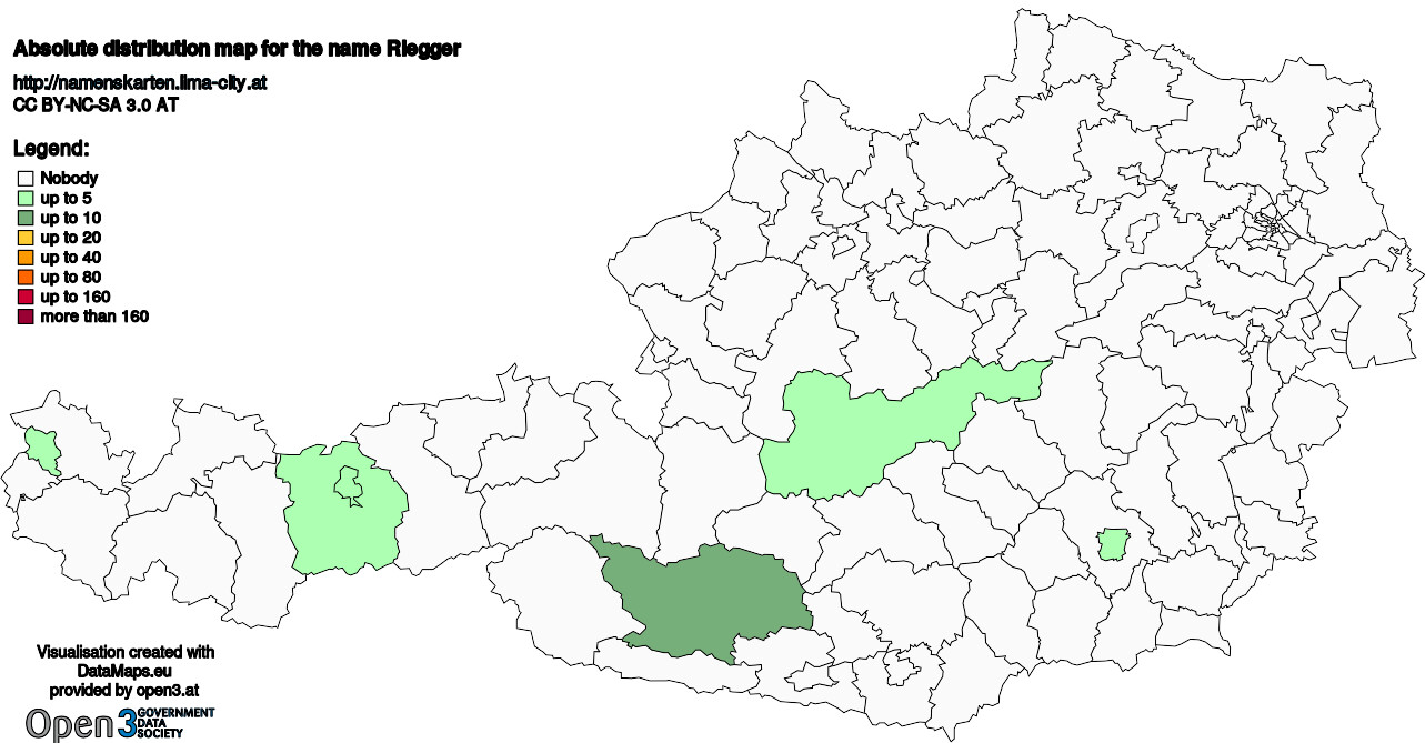 Absolute Distribution maps for surname Riegger