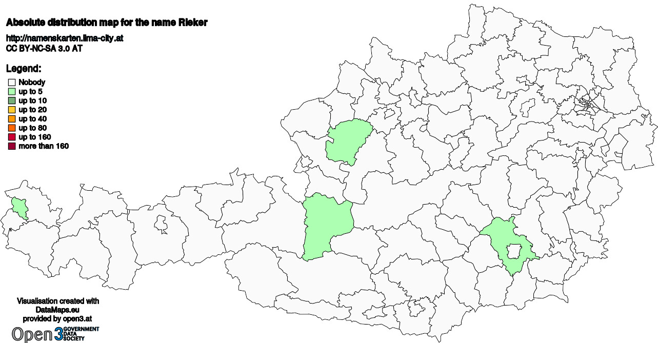 Absolute Distribution maps for surname Rieker