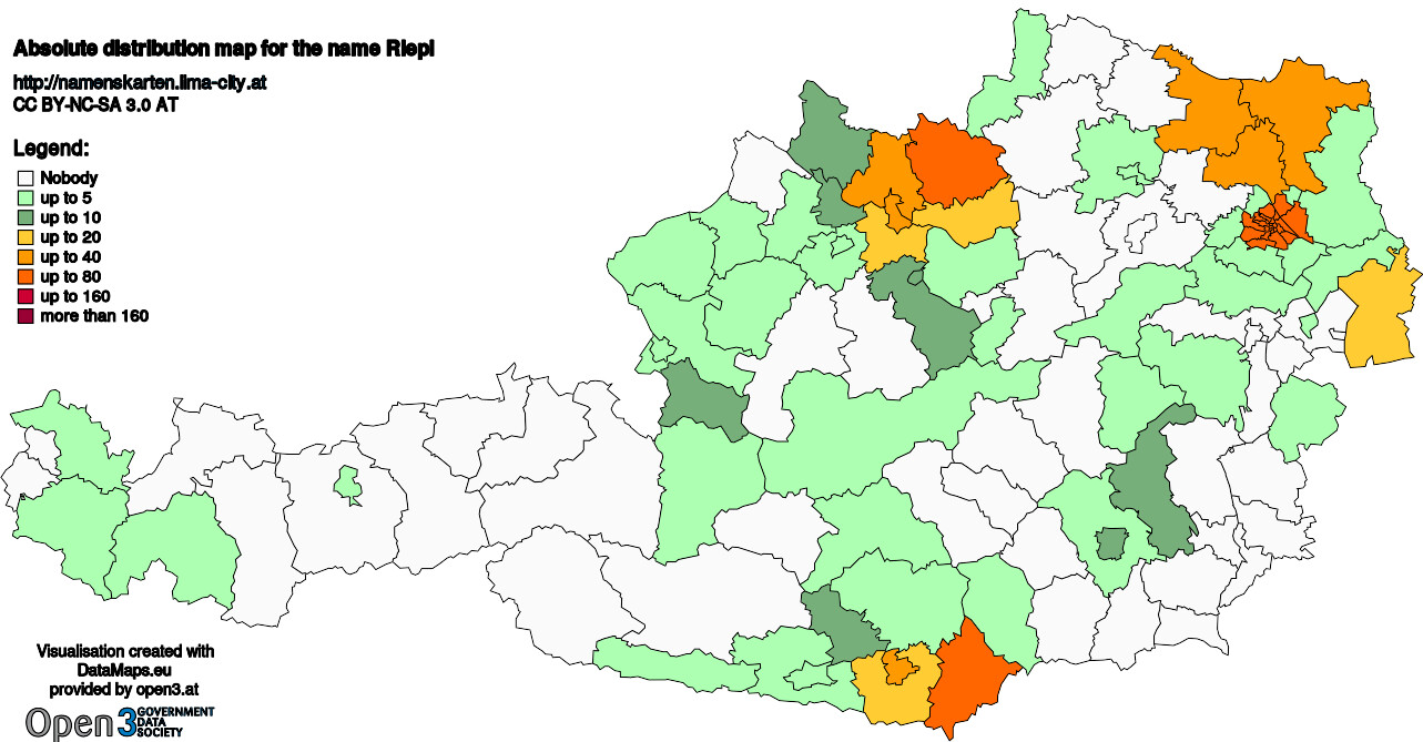 Absolute Distribution maps for surname Riepl