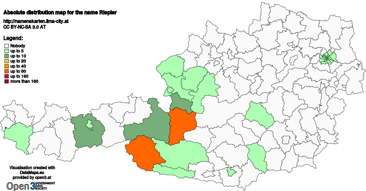 Absolute Distribution maps for surname Riepler