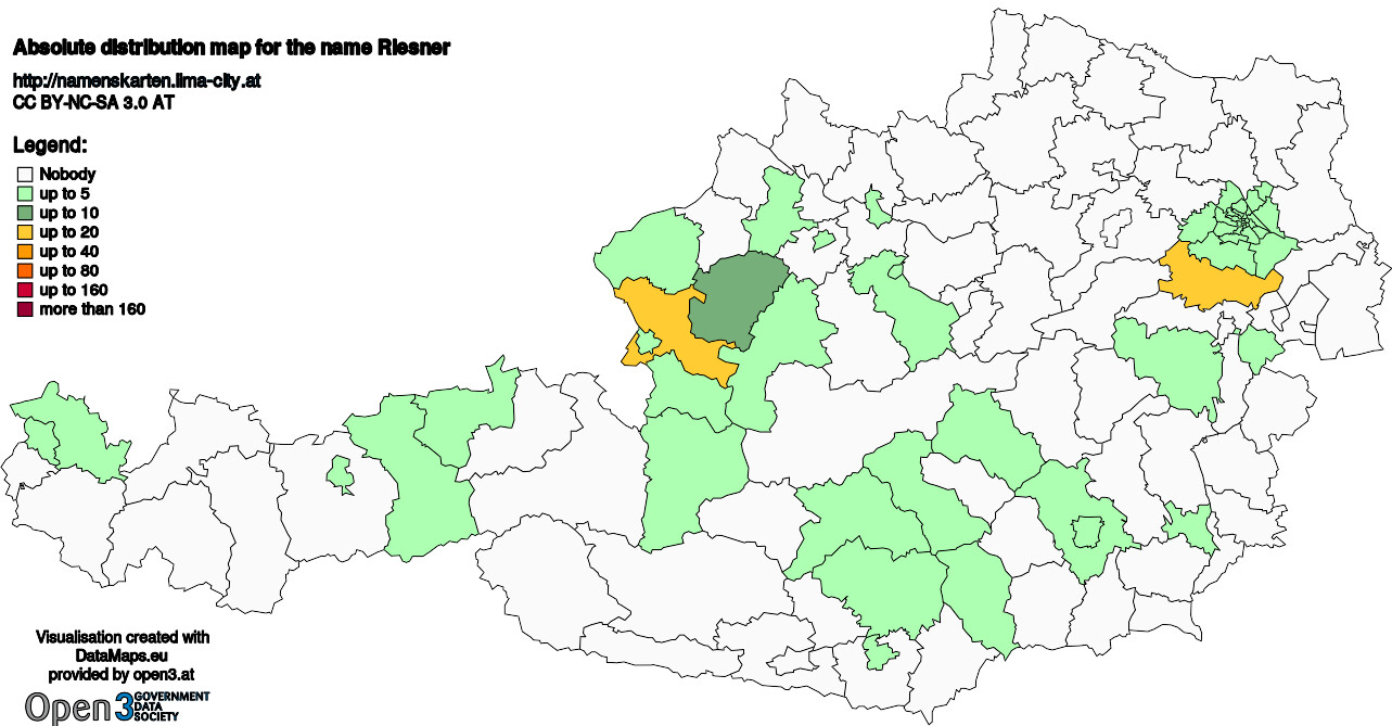 Absolute Distribution maps for surname Riesner