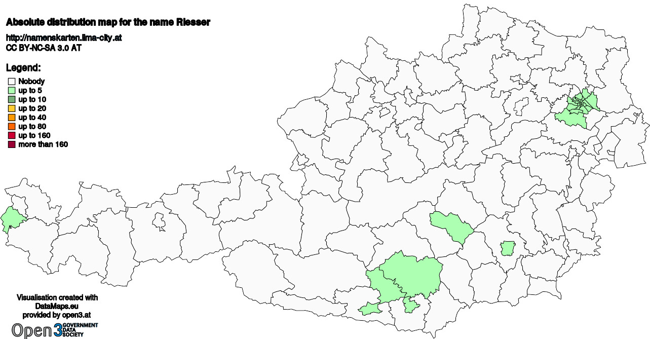 Absolute Distribution maps for surname Riesser