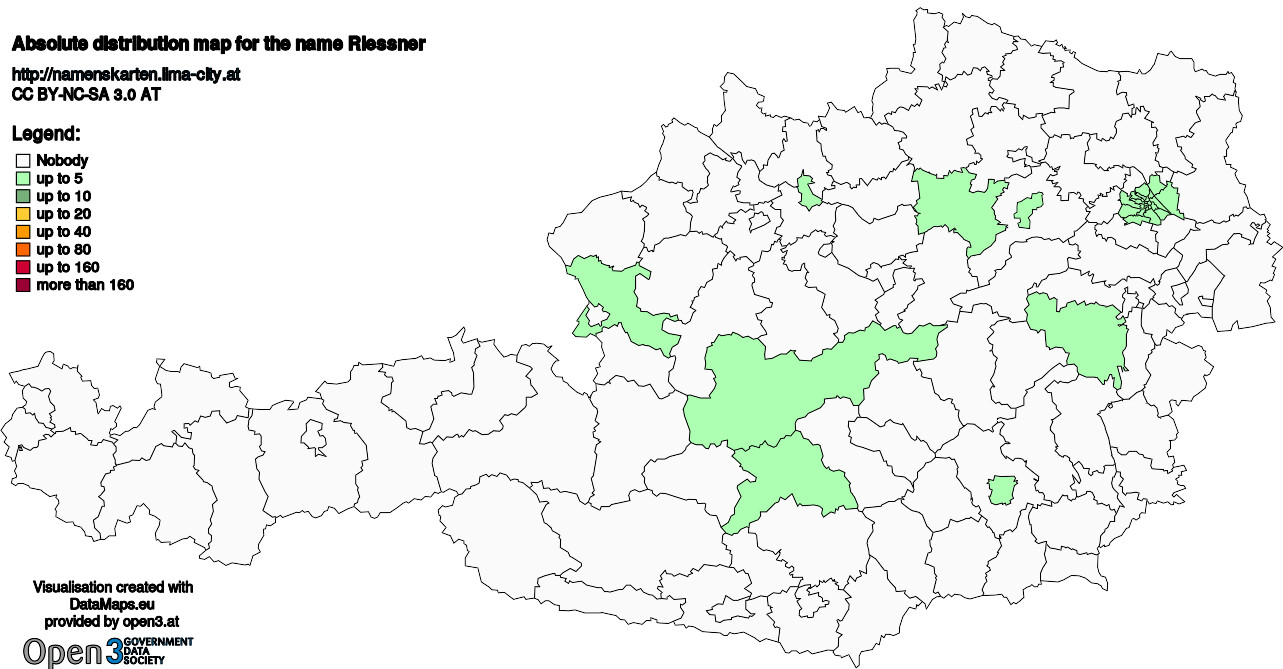 Absolute Distribution maps for surname Riessner