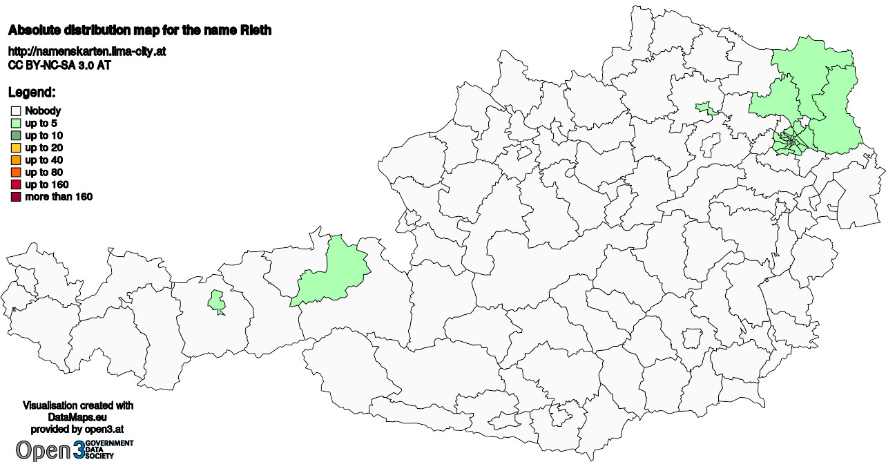 Absolute Distribution maps for surname Rieth