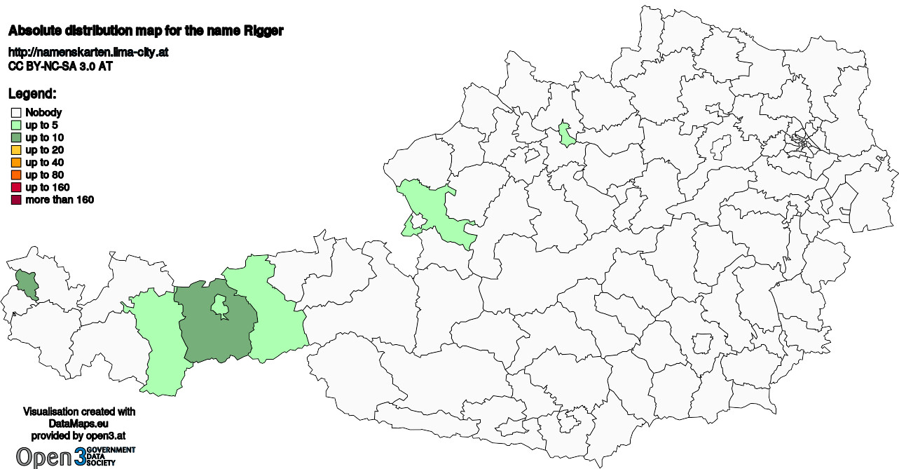 Absolute Distribution maps for surname Rigger