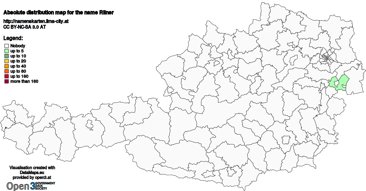 Absolute Distribution maps for surname Riiner