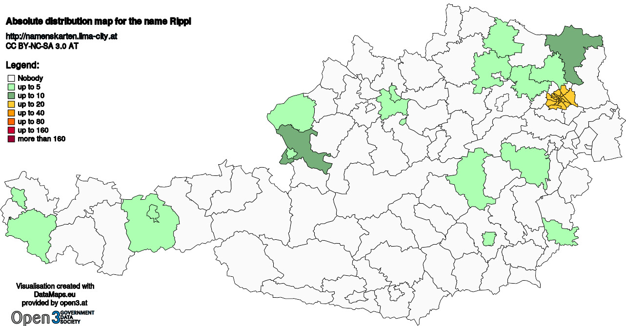 Absolute Distribution maps for surname Rippl