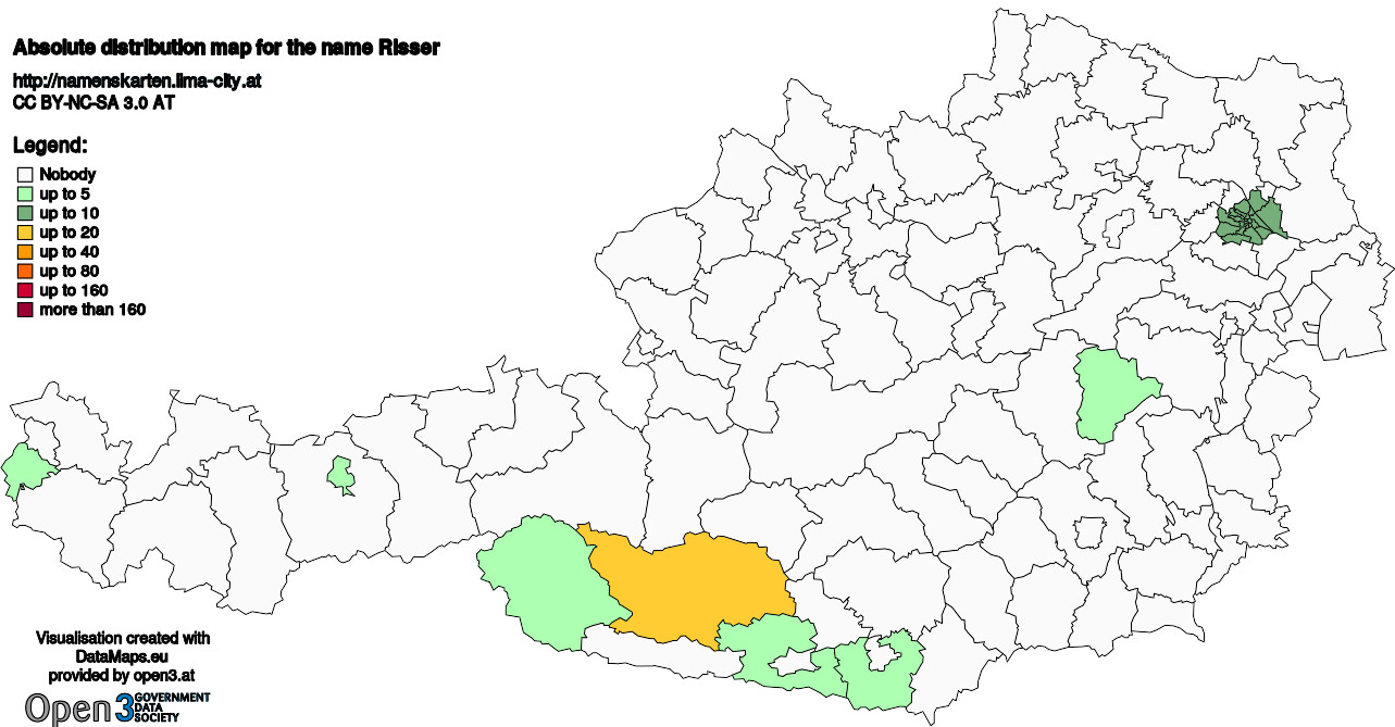 Absolute Distribution maps for surname Risser