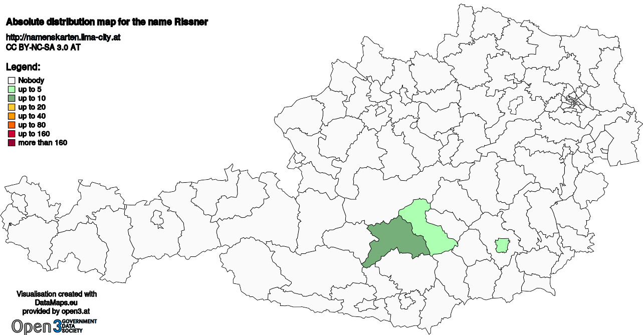 Absolute Distribution maps for surname Rissner