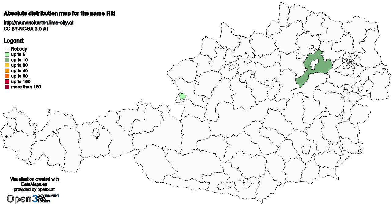 Absolute Distribution maps for surname Ritl