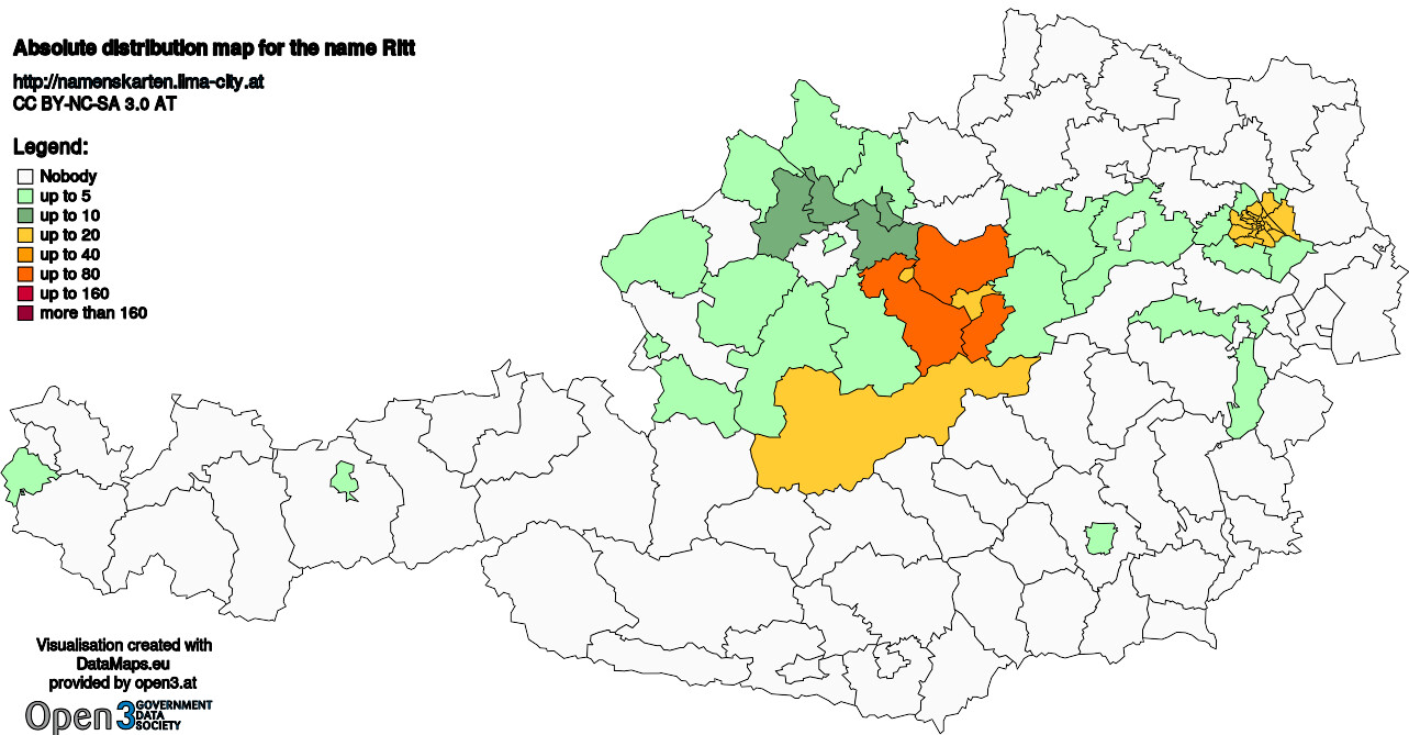 Absolute Distribution maps for surname Ritt