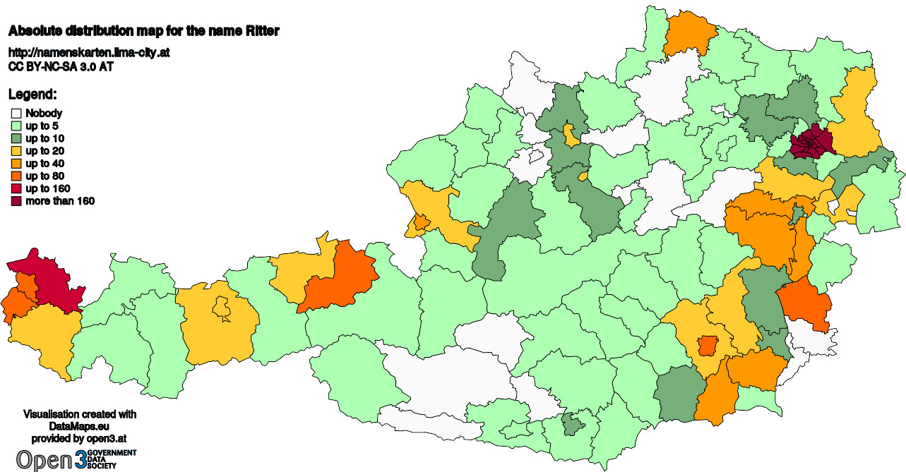 Absolute Distribution maps for surname Ritter
