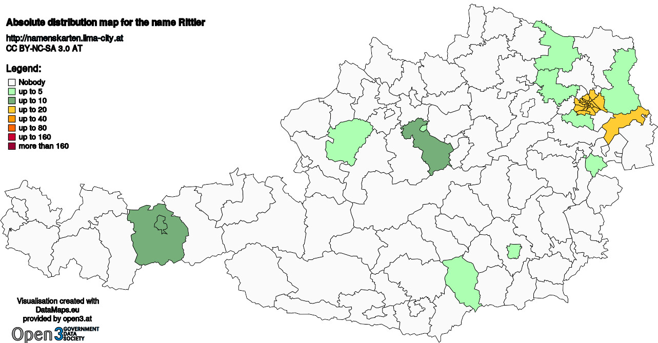 Absolute Distribution maps for surname Rittler