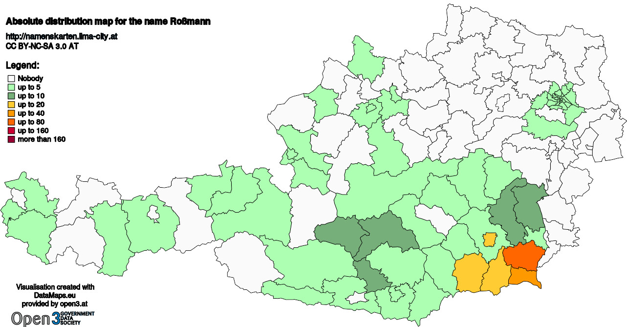 Absolute Distribution maps for surname Roßmann