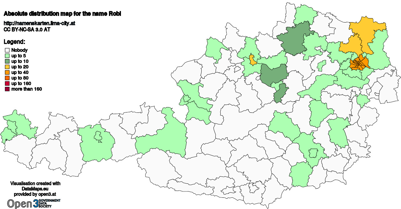 Absolute Distribution maps for surname Robl