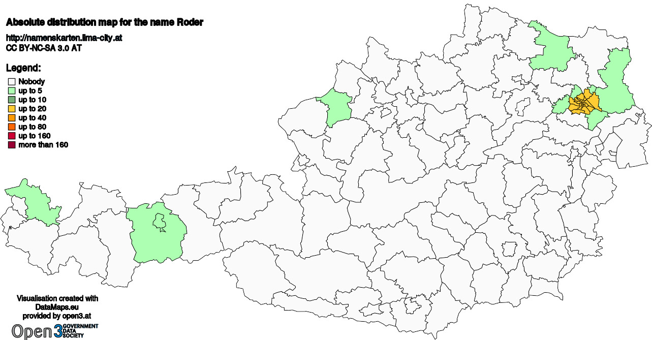 Absolute Distribution maps for surname Roder