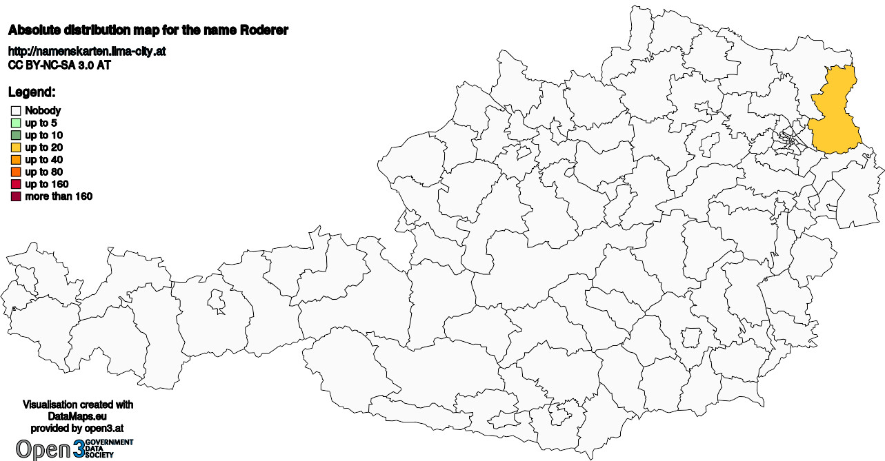 Absolute Distribution maps for surname Roderer