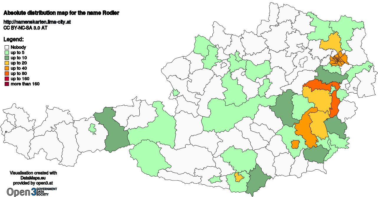 Absolute Distribution maps for surname Rodler