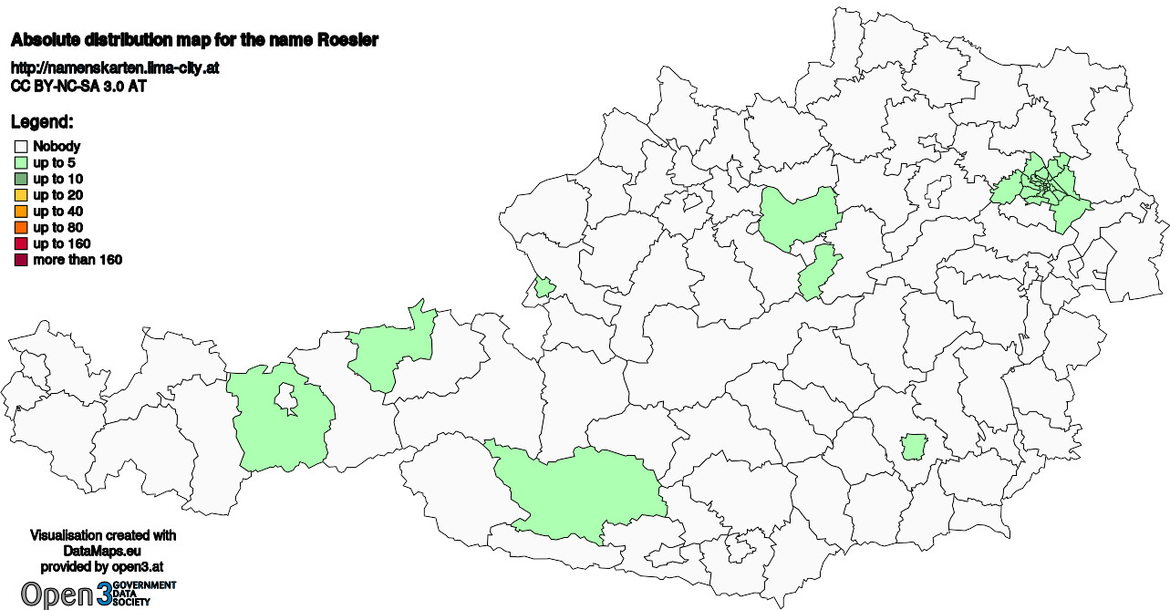 Absolute Distribution maps for surname Roesler