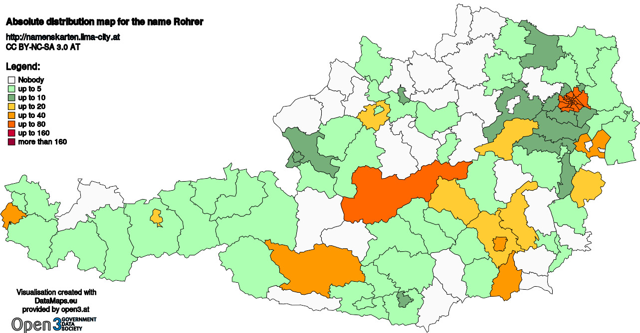 Absolute Distribution maps for surname Rohrer