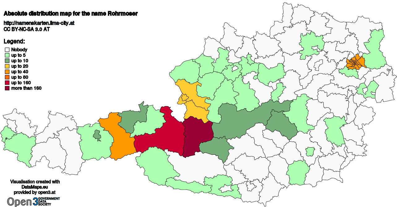 Absolute Distribution maps for surname Rohrmoser