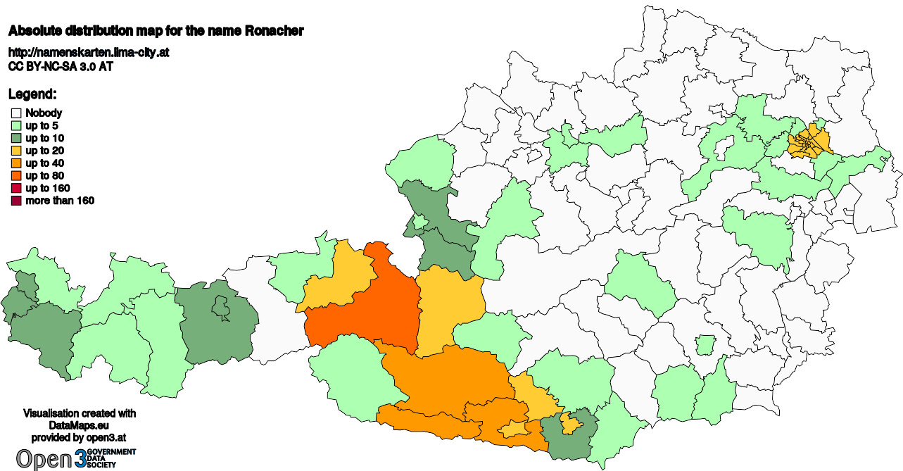 Absolute Distribution maps for surname Ronacher