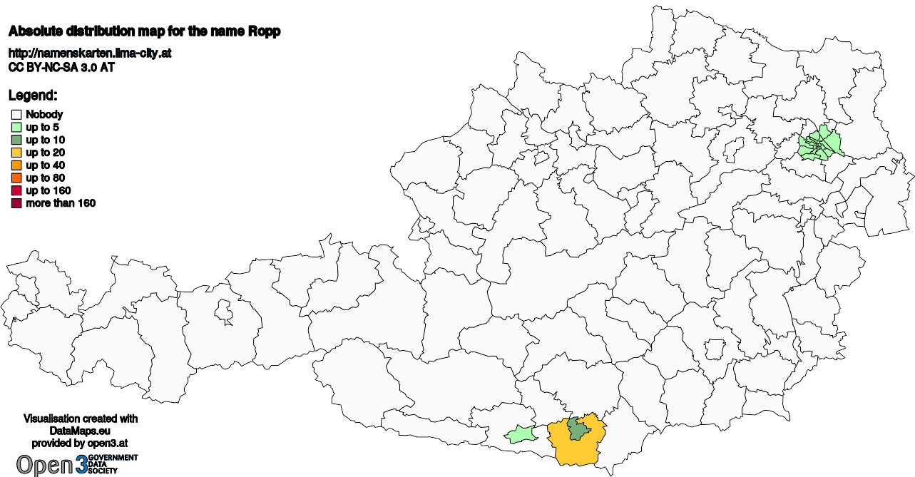 Absolute Distribution maps for surname Ropp