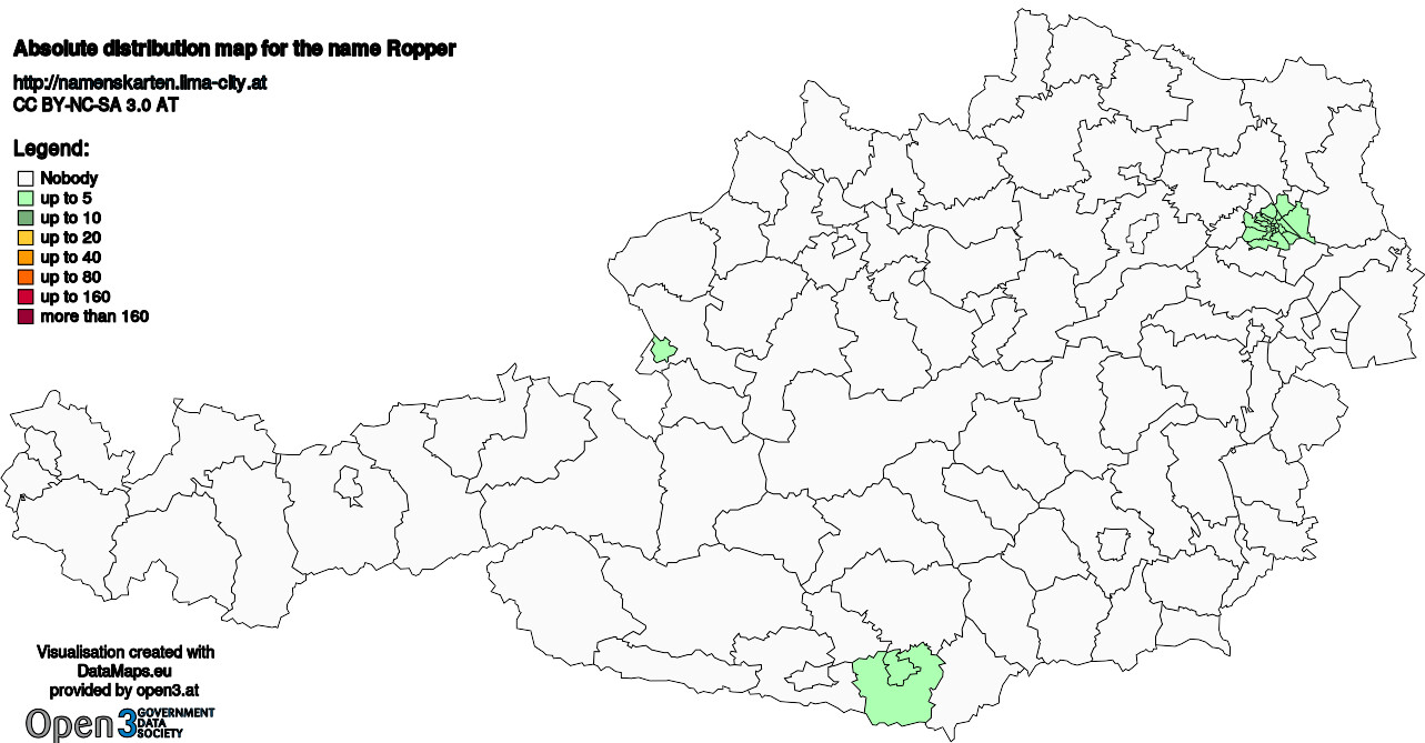 Absolute Distribution maps for surname Ropper