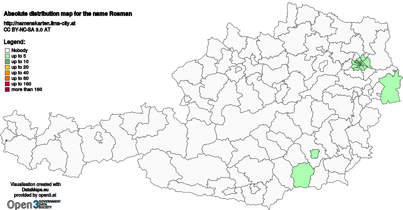 Absolute Distribution maps for surname Rosman