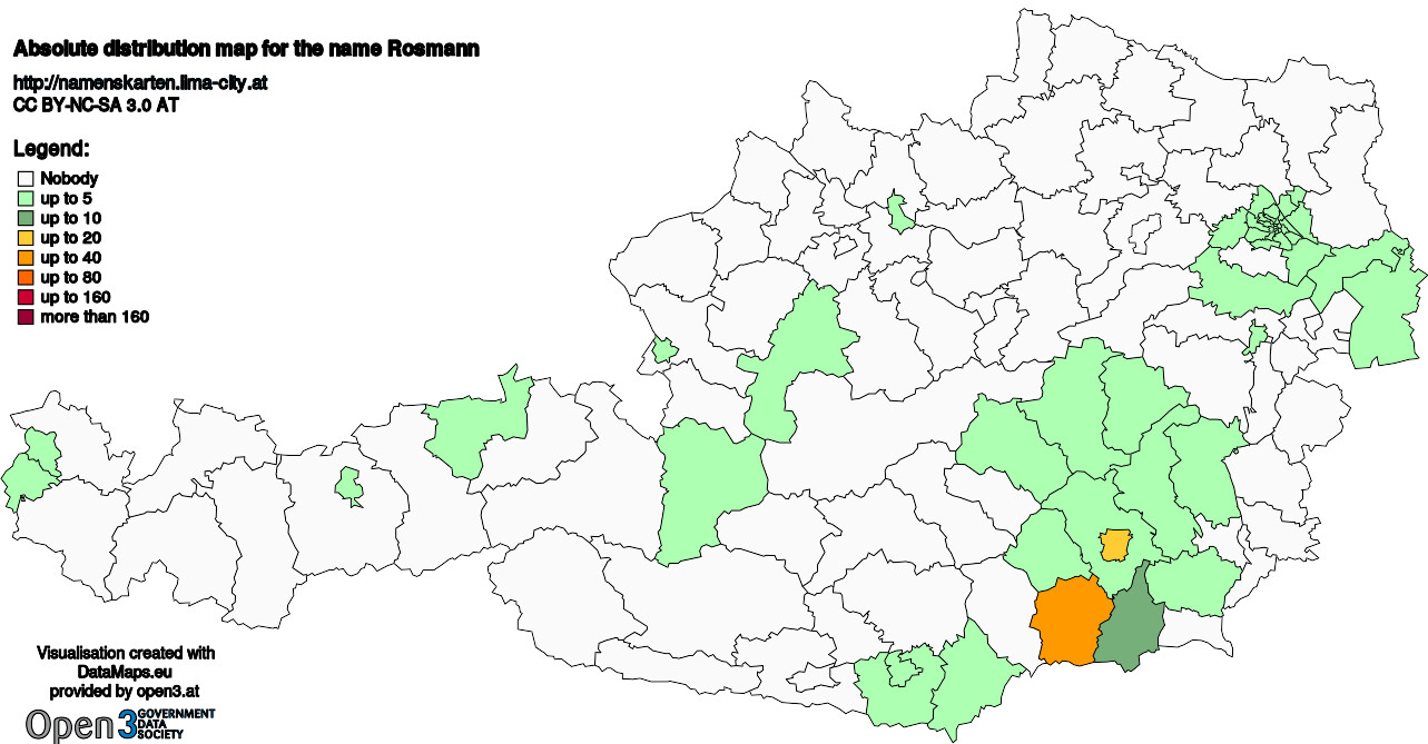 Absolute Distribution maps for surname Rosmann