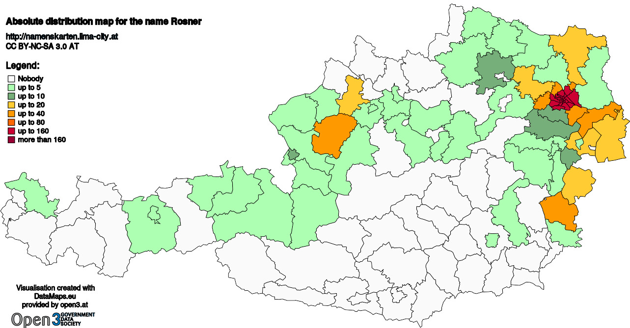 Absolute Distribution maps for surname Rosner