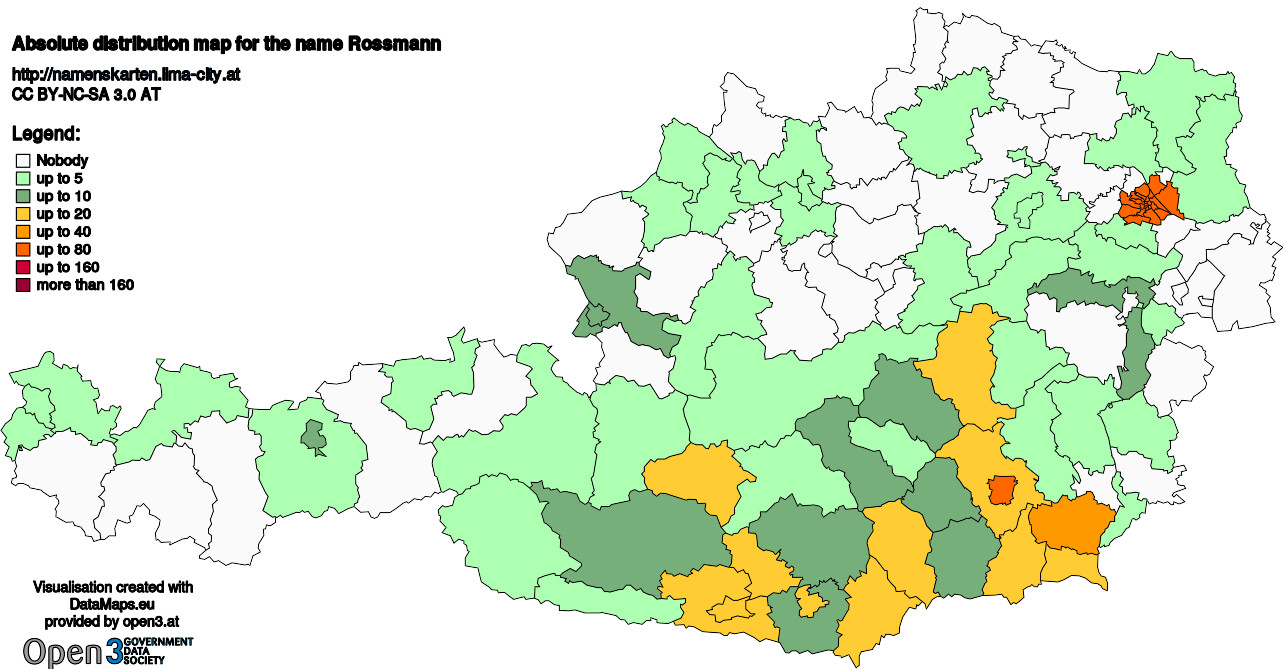 Absolute Distribution maps for surname Rossmann